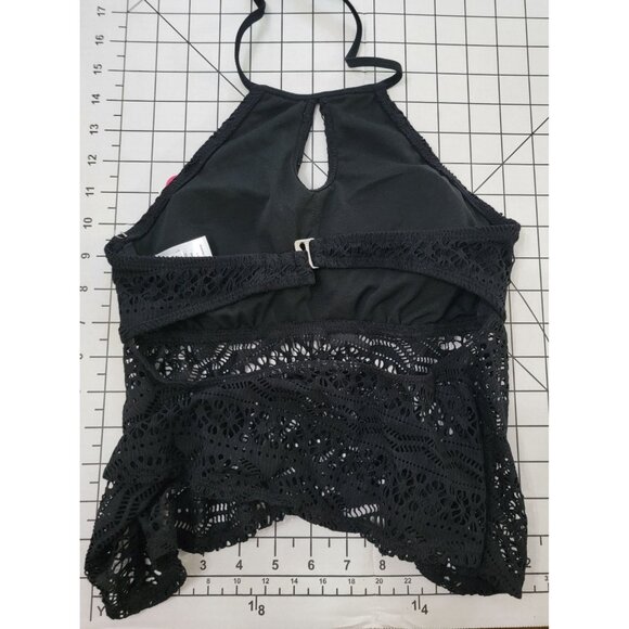 NWT Hula Honey S High Neck Crochet Black Bikini Swim Top #88122 - Picture 3 of 3
